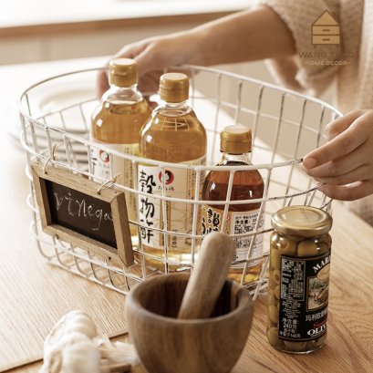 ตะกร้าเหล็กใส่ของอเนกประสงค์ในบ้าน สไตลล์ วินเทจญี่ปุ่น พร้อมป้ายกระดานดำสำหรับเขียน Vintage Japan Black Sign Basket