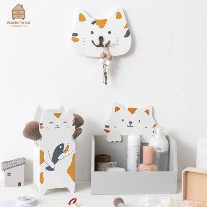 เซ็ตของตกแต่งบ้านงานไม้ กล่องใส่ของไม้,เล็ก,ใหญ่ และที่แขวนกุญแจ MY HAPPY LITTLE CAT