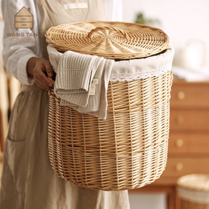 ตะกร้าหวายใส่ผ้าแบบมีฝาปิด ตะกร้าหวายญี่ปุ่น รุ่น PLAIN RATTEN BASKET