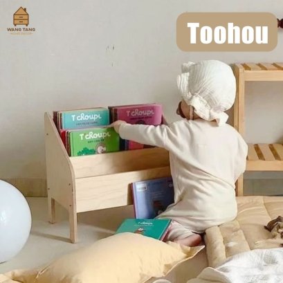 กล่องใส่หนังสือนิทานสำหรับเด็กแบบมีขาตั้งโต๊ะ,แบ่ง3ชั้น,ชั้นวางหนังสือนิทานตั้งพื้นแบ่ง3ชั้น รุ่น Toohou