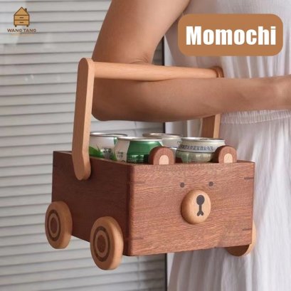 ตะกร้าใส่ของอเนกประสงค์,กล่องใส่ของแบบมีหูหิ้ว วัสดุไม้วอลนัทรูป รถเข็นหมี รุ่น MOMOCHI