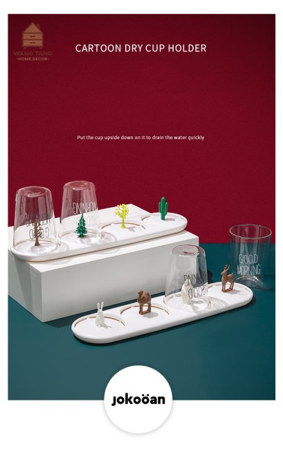 เซ็ตที่คว่ำแก้วสไตลล์นอดริกพร้อมเซ็ตแก้ว Good Morning 4 ใบ (Animal , Tree)