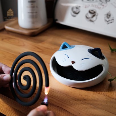 ที่ใส่ยากันยุง กระถางใส่ยากันยุง ที่วางยากันยุง รูปหน้าแมวยิ้ม รุ่น ZAKKA CAT SMILE JAPAN