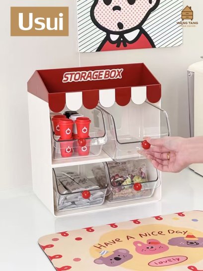 ชั้นเก็บแคปซูลกาแฟ,กาแฟซอง,อุปกรณ์ชงกาแฟแบบ 4 ลิ้นชักอิสระ Storage Box รุ่น Usui