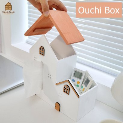 Ouchi Box กล่องใส่ทิชชู่สไตล์มินิมอล ทรงบ้านญี่ปุ่น พร้อมช่องเก็บรีโมทจัดระเบียบโต๊ะ