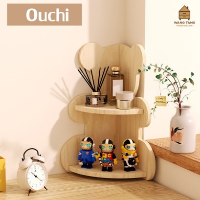 ชั้นวางของเข้ามุมตั้งโต๊ะ,วัสดุไม้จริงรูปหมีแบบ 2 ชั้น สไตลล์ Minimal รุ่น Ouchi