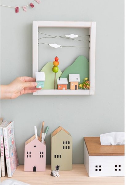 กรอบไม้ตกแต่งบ้าน บล๊อคไม้รูปบ้าน Dream Hill House Wood Frame