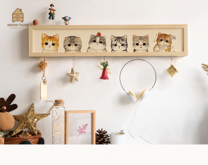 ที่แขวนกุญแจติดผนัง กรอบไม้สนรูปแมว Happy Cat Wood Frame แบรนด์ WAWA
