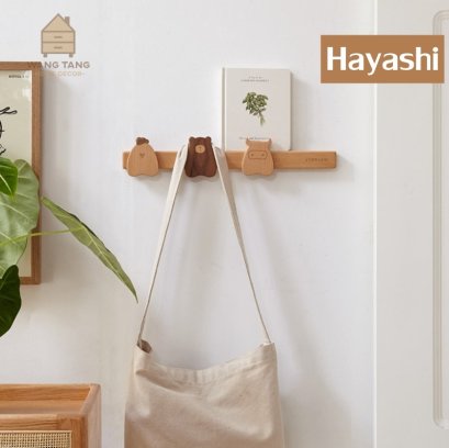 ที่แขวนกระเป๋าที่แขวนหมวกอเนกประสงค์ แบบติดผนัง งานไม้ ตัวเกี่ยวรูปสัตว์รุ่น HAYASHI