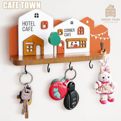 ที่แขวนกุญแจติดผนังพร้อมชั้นวาง ไม้สไตลล์คาเฟ่ รุ่น HOMETOWN CAFE