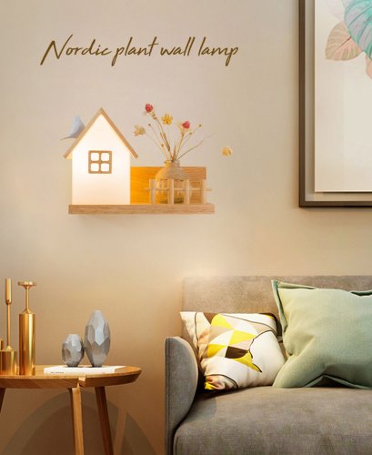 โคมไฟแขวนติดผนังพร้อมชั้นวางแจกันดอกไม้,โคมไฟรูปบ้านกระท่อมสไตลล์ Nordic รุ่น Nordic Plant Wall Lamp