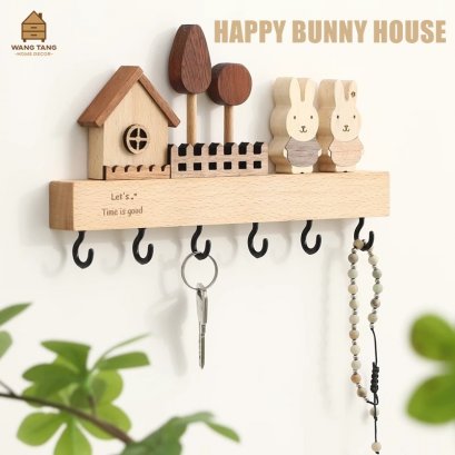 ที่แขวนกุญแจติดผนังแบบตะขอ รุ่นบ้านกระต่าย Happy Bunny House ไม่ต้องเจาะผนัง