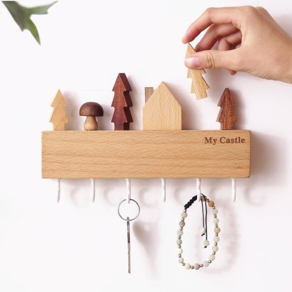 ที่แขวนกุญแจติดผนัง ที่แขวนลูกกุญแจ แต่งบ้านมินิมอล รูปทรงบ้าน Nordic Minimal My Castle (ไม้สน) MY CASTLE HOOK KEY