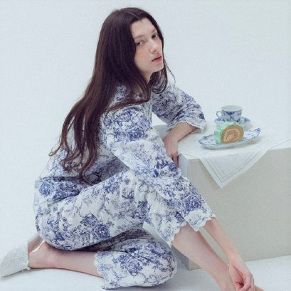 Navy Blue Rayon Cotton Loungewear Set (Made in Korea)