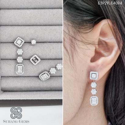 ต่างหูเพชรตุ้งติ้ง ต่างหูเพชรเม็ดเดี่ยว ถอดปลายได้