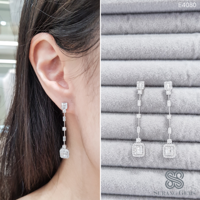 ต่างหูเพชรตุ้งติ้งสี่เหลี่ยม Emerald