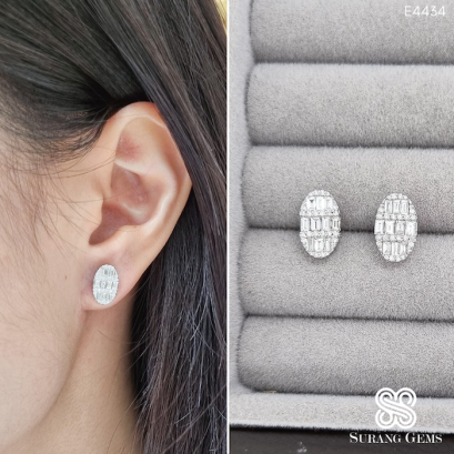 ต่างหูเพชรรูปไข่แบบติดหูใส่ทุกวัน 