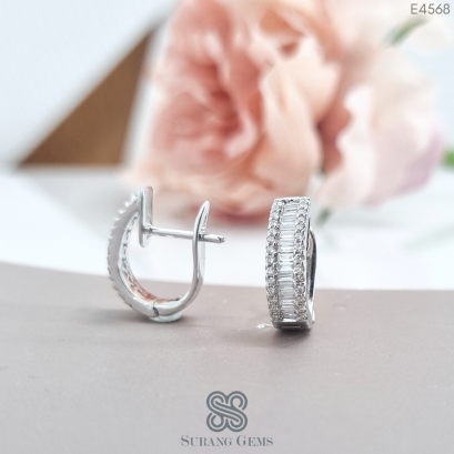 ต่างหูห่วงเพชรบาเก็ตและเพชรกลม ชิดหู