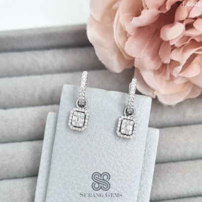 ต่างหูเพชรห่วง 2 in 1 เพชรบาเก็ตประกบ