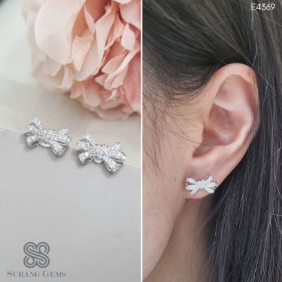 ต่างหูเพชรรูปโบว์ แบบใส่ติดหู