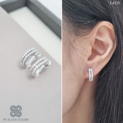 ต่างหูเพชรห่วง 2สาย ใส่ติดหู