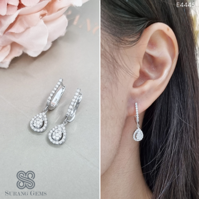 ต่างหูเพชรห่วง ตุ้งติ้งห้อยหยดน้ำ