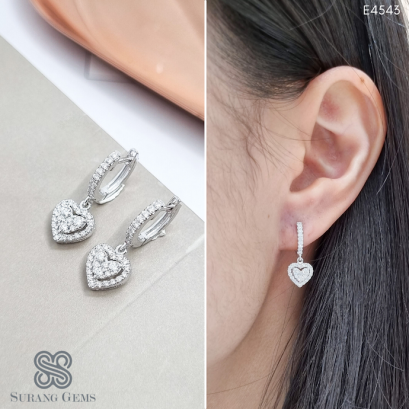 ต่างหูเพชรห่วงตุ้งติ้ง ห้อยหัวใจ