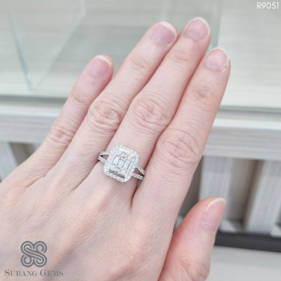 แหวนเพชรเอเมอรัลประกบ ก้านคู่