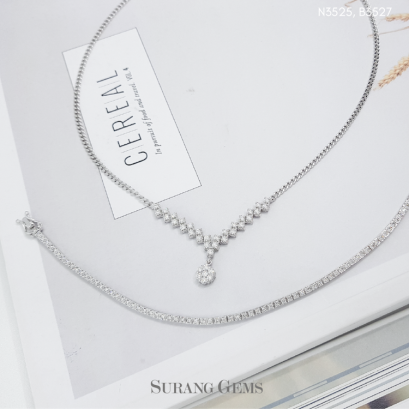 สร้อยคอเพชรแท้รุ่นซิกแซ่ก พร้อมจี้กระจุก