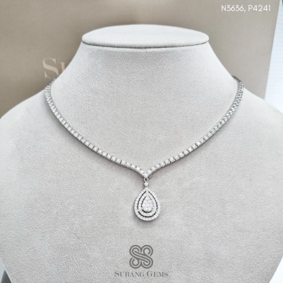 สร้อยคอเพชรเรียงห้อยจี้หยดน้ำ