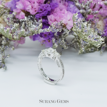 แหวนแต่งงานเพชร 3 เม็ด สไตล์วินเทจ