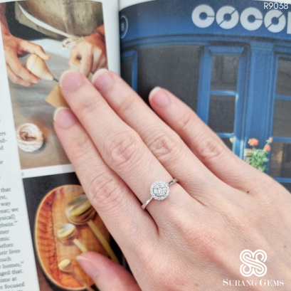 แหวนเพชรประกบทรงกลม เรือนทองขาว18k