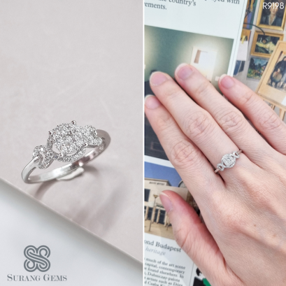 แหวนเพชรประกบ เรือนทองขาว18k