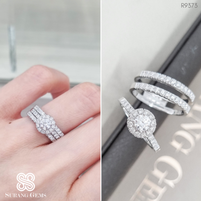 แหวนเพชรชูทรงล้อม น้ำ100 ทองขาว18k