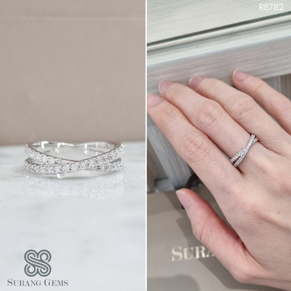 แหวนเพชรแถวทรงไขว้ เพชรรอบ