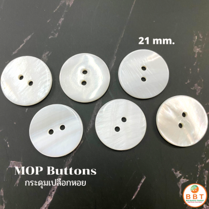 Shell buttons, white, 21 mm.