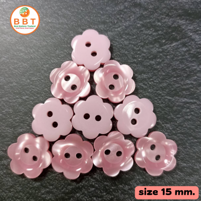 Pearl buttons with pink flowers 15 mm.