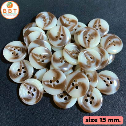 Button pouring brown-white tube, size 15 mm.