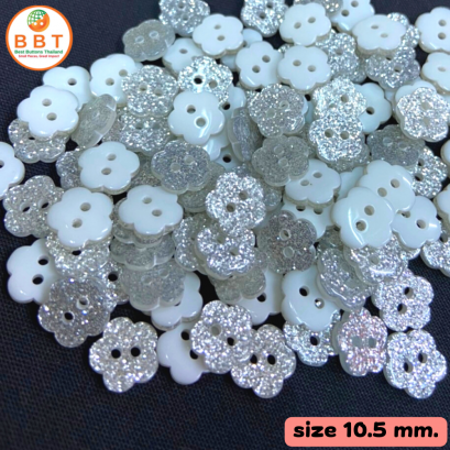 Buttons made of clear pearl, shiny flowers, glitter, size 10.5 mm.