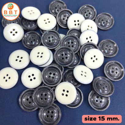 Black shiny buttons, size 15 mm.