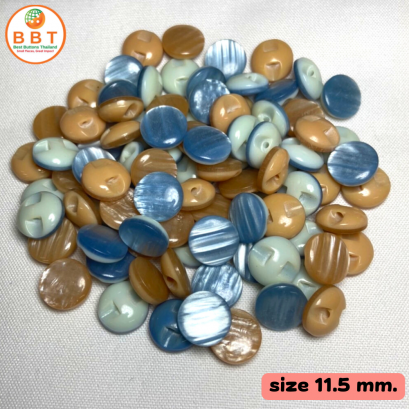 Buttons on the back, shiny pearl texture, mix 2 colors, blue + cream, size 11.5 mm.