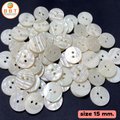 Shiny white buttons, size 15 mm.