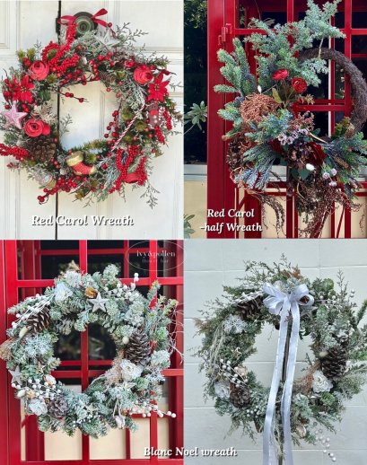 Wreaths in red carol/blanc noel