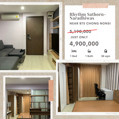 Luxury Condo for sale Rhythm Sathorn-Naradhiwas , Corner room  Area 38.04 sq m , near BTS Chong Nonsi