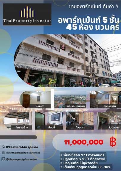 5 storey Apartment for sale, 45 rooms, Navanakorn, Soi Nakhon Chai Mongkhon Villa 3 !!