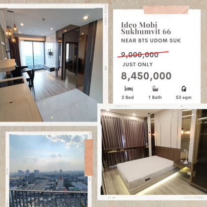 漂亮装修的公寓，高楼层，好景观，超级促销价！出售公寓Ideo Mobi Sukhumvit 66  2 房, 53.33 平方米, 近 BTS Udomsuk!!