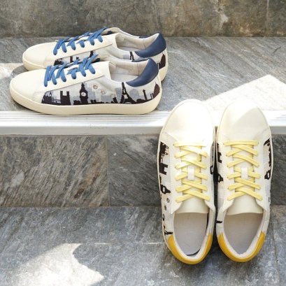 MICCO รองเท้าผ้าใบหนังเเท้ รุ่น NSH92-3 สี น้ำเงิน-เหลือง