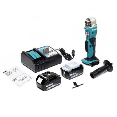 MAKITA ชุดสว่านหัวงอไร้สาย 18 โวลต์ 3/8 นิ้ว รุ่น DDA350RFE ความเร็วรอบตัวเปล่า 0-1,800 รอบ/นาที พร้อมจำปาขันหัวสว่าน รวมแบตเตอรี่และแท่นชาร์จ (มากีต้า)