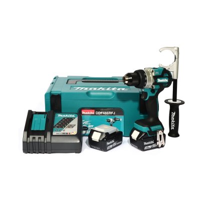 MAKITA (มากีต้า) สว่านไขควงไร้สาย 18 โวลต์ รุ่น DDF486RFJ ขนาด 13 มม. (1/2 นิ้ว) ความเร็วรอบตัวเปล่า 0-2,100 รอบ/นาที แรงบิดสูงสุดในการขัน 130 นิวตันเมตร มอเตอร์แบบไร้แปรงถ่าน (พร้อมชุดแบตเตอรี่ 3 Ah X2 และ แท่นชาร์จ)