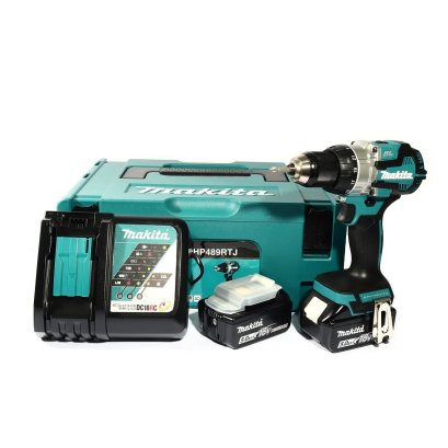 MAKITA สว่านกระแทกไร้สาย 18 โวลต์ ขนาด 13 มม. (1/2 นิ้ว) รุ่น DHP489RTJ แรงบิดหมุน 80 นิวตันเมตร รวมแบตเตอรี่-แท่นชาร์จ (มากีต้า)